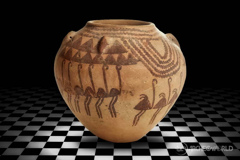 Vaso di epoca predinastica con rappresentazione di struzzi