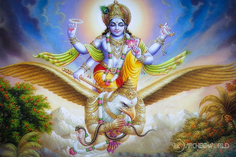 Vishnu rappresentato tradizionalmente in sella a Garuda (o Vimana?)