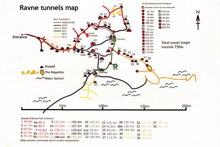 Mappa dei tunnel finora censiti ed esplorati